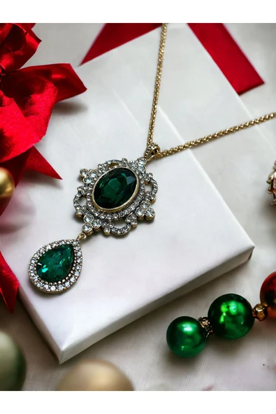 Kristal Taşlı Su Damlası Sallantılı Kolye - Resim 4