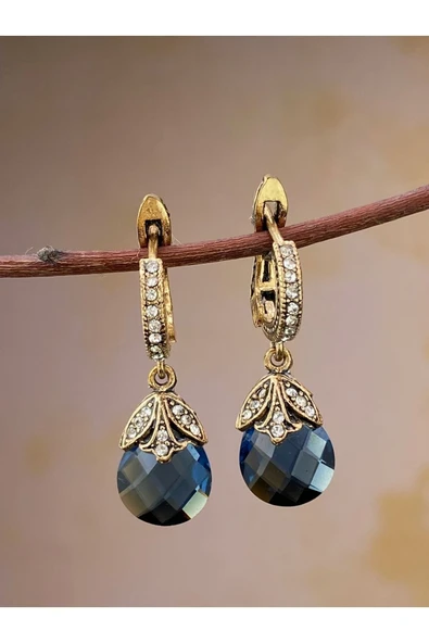 Zirkon Taşlı Hayat Mavisi Kedi Gözü Küpe - Resim 5