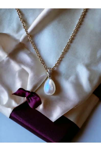 Zirkon Taşlı Mayorka İnci Kolye ve Mayorka İnci Küpe Seti - 3