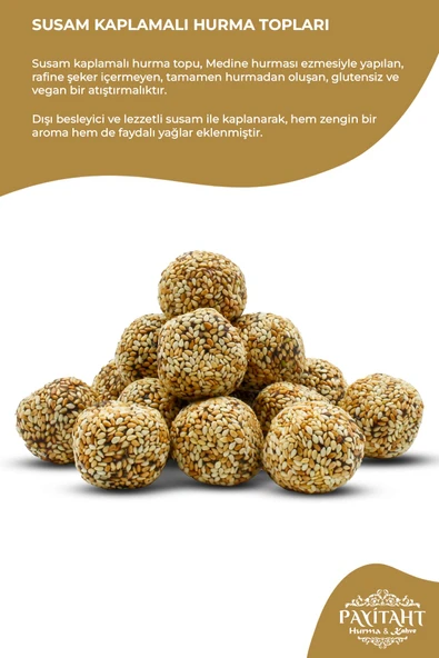 payitaht hurma Özel Kutulu İkramlık Hediyelik Susam Kaplamalı Şekersiz Vegan Glutensiz Hurma Topları 350G - 2