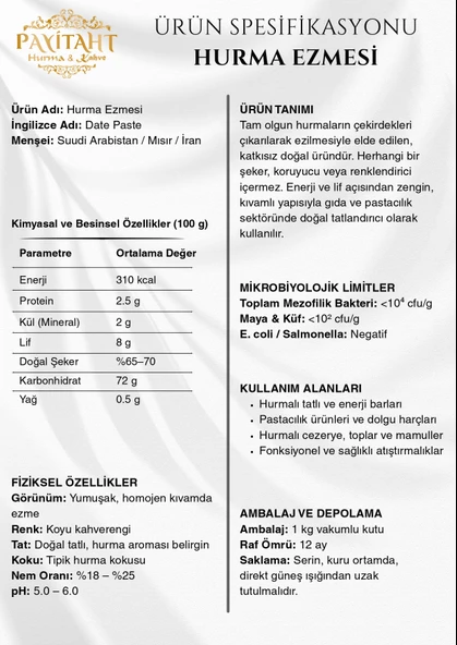 payitaht hurma Hurma Dolgu Ezme Yumuşak Kıyım (şekersiz) 1000 Gr - Resim 6