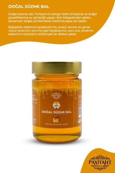 payitaht hurma Doğal Süzme Bal Siirt Bölgesi Mineral Vitamin Zengini Enerji Verici Cam Kavanoz 460G - 2