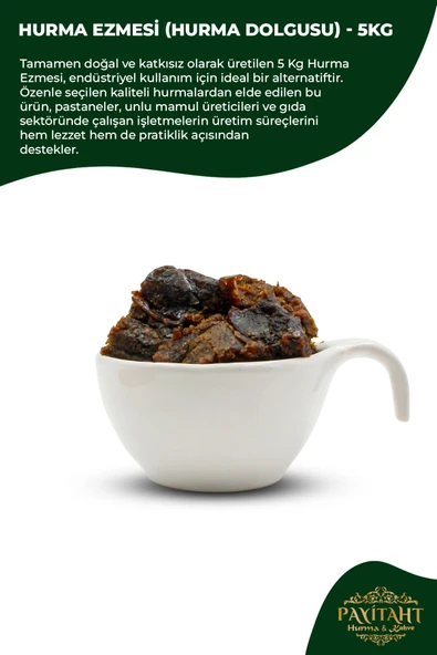 payitaht hurma Hurma Ezmesi Doğal Katkısız Hurma Dolgusu Vegan Glutensiz Hurma Püresi 5KG - 2