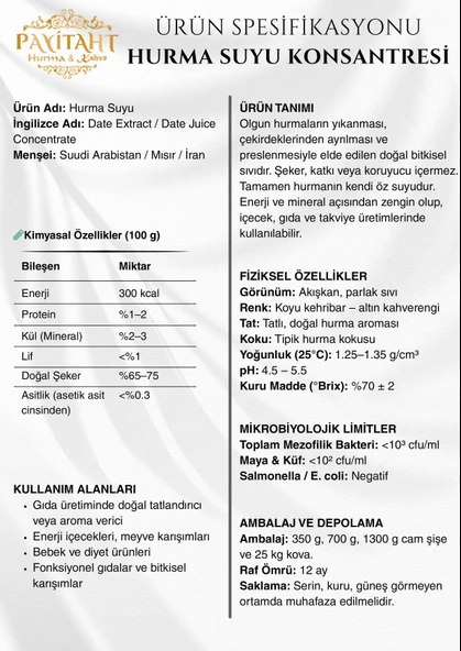 payitaht hurma Tatlandırıcı Hurma Suyu Konsantresi Yeni Mahsül 350 gr X3 - Resim 6