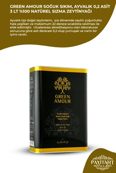 payitaht hurma Green Amour Soğuk Sıkım, Ayvalık 0,2 Asit 3LT %100 Natürel Sızma Zeytinyağı - 2