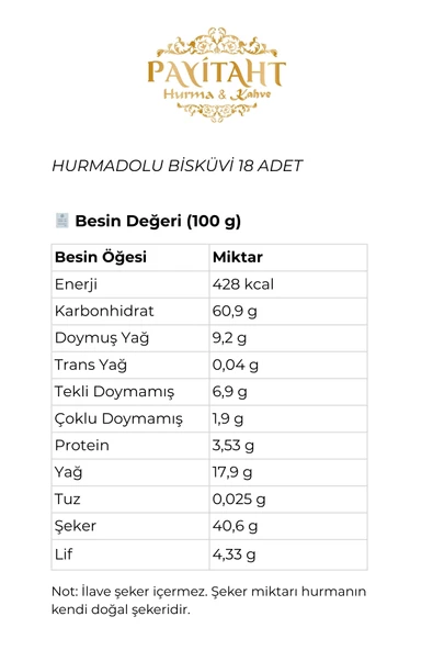 payitaht hurma HURMA DOLU BİSKÜVİ 18 ADET HER BİR AMBALAJ 40 GR - Resim 3