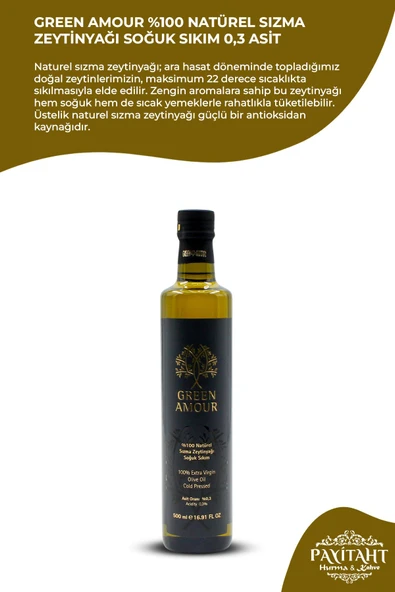 payitaht hurma Green Amour Soğuk Sıkım 0,3 Asit 500 ML %100 Natürel Sızma Zeytinyağı - 2