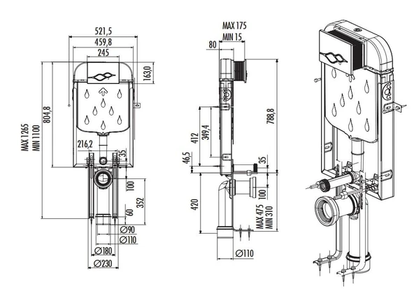 Creavit Gömme Rezervuar 3/6 lt Metal Ayaklı GR5001 - 2