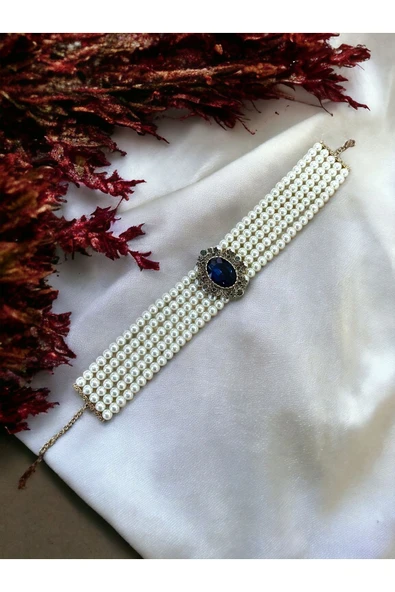 Kristal Taşlı Chooker Tasma İnci Kolye - Resim 12