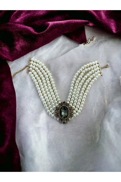 Kristal Taşlı Chooker Tasma İnci Kolye - Resim 2