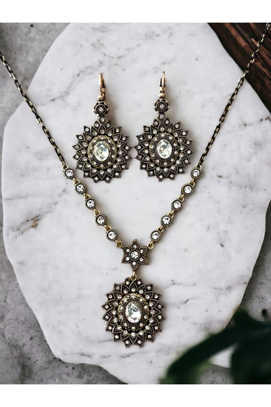 Güneş Figür Gerdanlık Kolye ve Küpe Seti - Resim 3