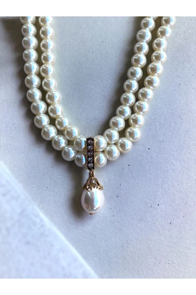 Kristal Taşlı İnci Tasma Kolye - Resim 4