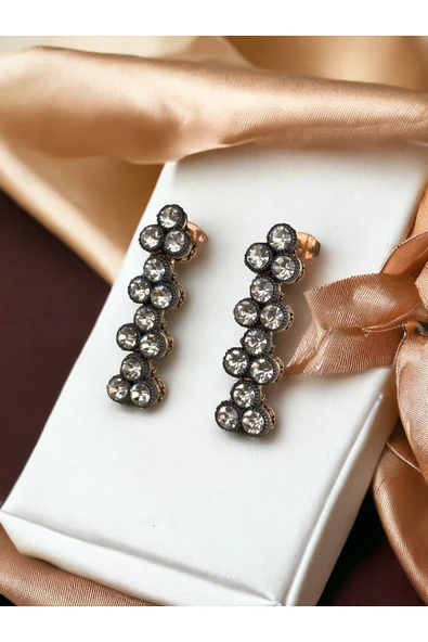 Triple Sıra Zirkon Taşlı Küpe - Resim 2