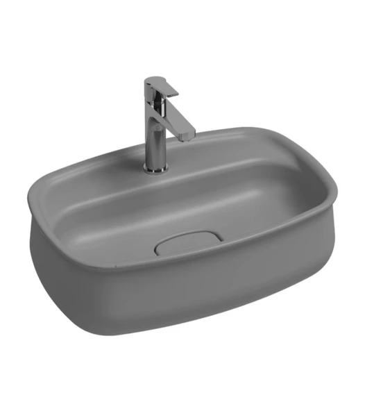 Isvea Fluido Tezgah Üzeri Çanak Lavabo 60cm Bas-Aç Set Stone Grey
