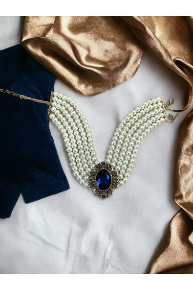 Kristal Taşlı Chooker Tasma İnci Kolye - Resim 11