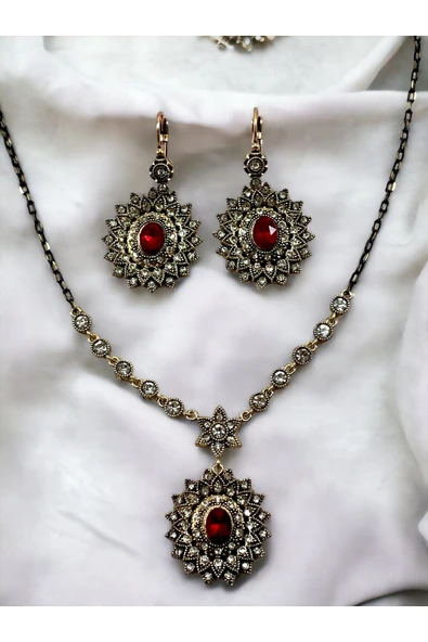 Güneş Figür Gerdanlık Kolye ve Küpe Seti - Resim 2