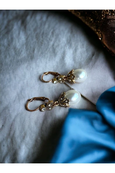 Kristal Taşlı İnci Küpe - Resim 6