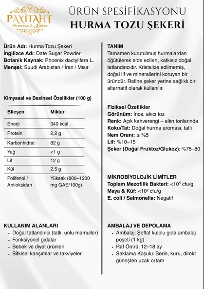 payitaht hurma Hurma Tozu (ŞEKERİ) 1kg - Resim 3