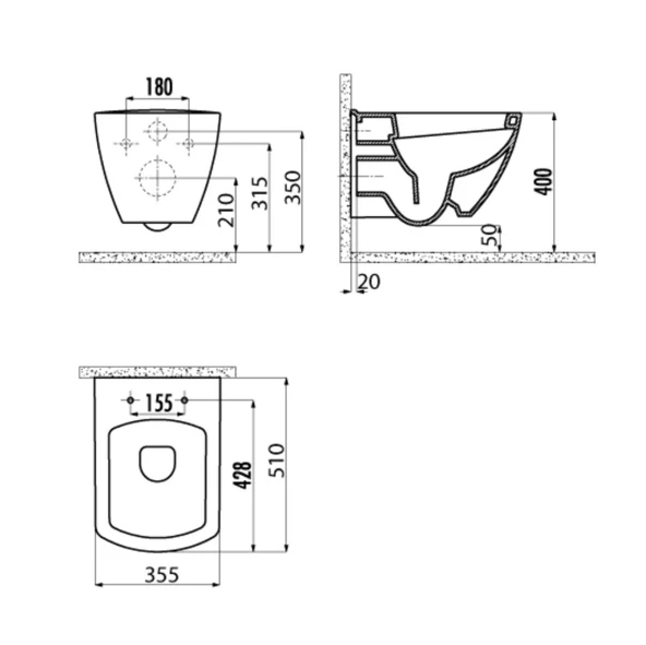Creavit Terra Rim-Off  Asma Klozet Beyaz  TP329(Kapak Hariçtir) - 4