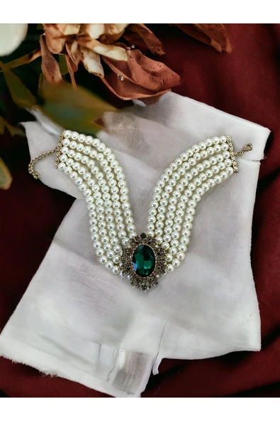 Kristal Taşlı Chooker Tasma İnci Kolye - Resim 5