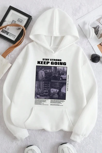 Keep Going Baskılı Oversize Sweatshirt - 3