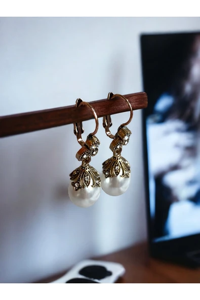 Kristal Taşlı İnci Küpe - Resim 5