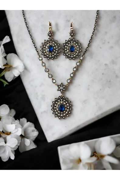 Güneş Figür Gerdanlık Kolye ve Küpe Seti - Resim 4