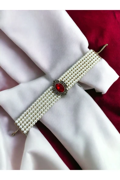 Kristal Taşlı Chooker Tasma İnci Kolye - Resim 9