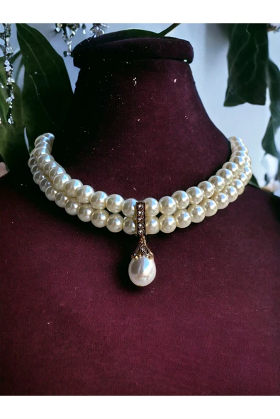 Kristal Taşlı İnci Tasma Kolye ürün görseli