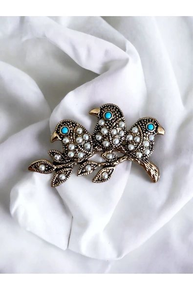 Kristal Taşlı Kuş Figürlü Broş - 7