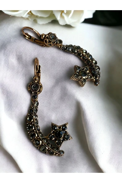 Kristal Taşlı Ayyıldız Sallantılı Küpe - 3