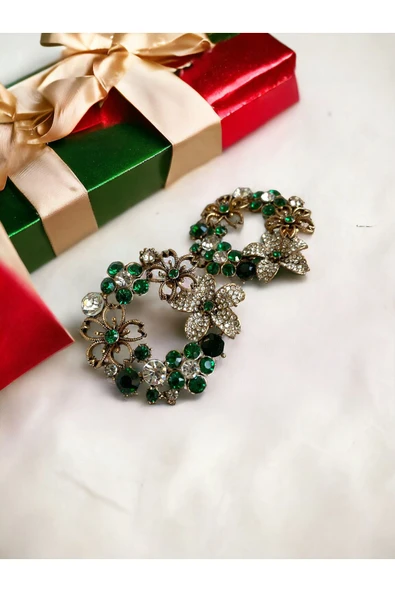 Mavi Kristal Taşlı Çiçek Çelenk Küpe - Resim 3