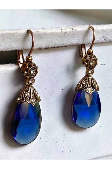 Kristal Taşlı Büyük Kedi Gözü Küpe - 4