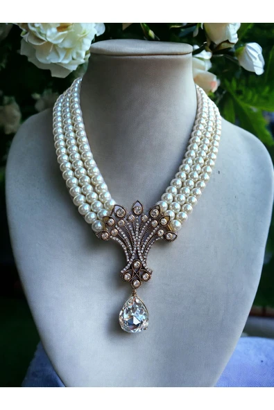 Kristal Taşlı Hayat Ağacı Figür İnci Kolye ürün görseli