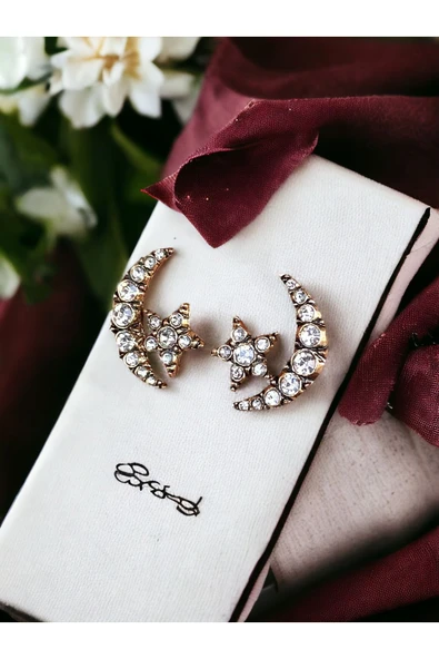 Zirkon Taşlı Ay Yıldız Küpe - Resim 2