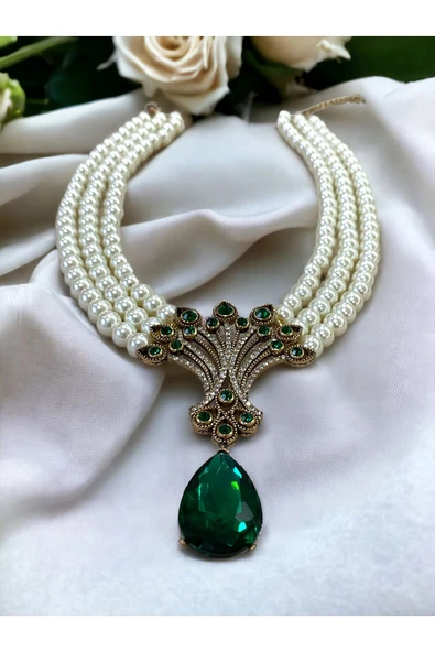 Kristal Taşlı Hayat Ağacı Figür İnci Kolye - Resim 5