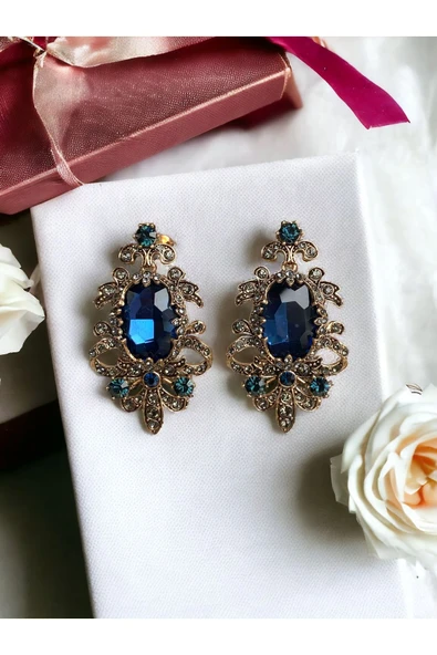 Kristal Taşlı Elmas Montür Küpe - Resim 3