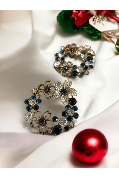 Mavi Kristal Taşlı Çiçek Çelenk Küpe ürün görseli