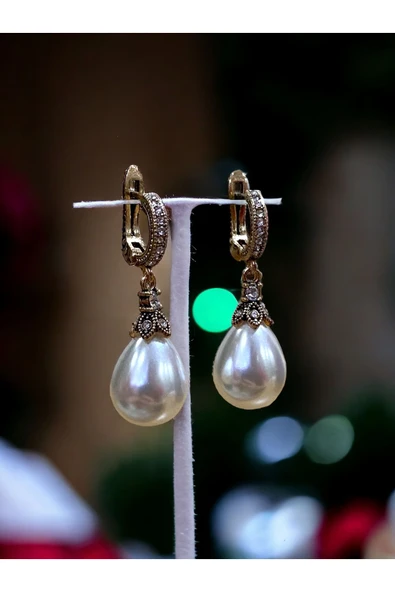 Zirkon Taşlı İnci Küpe - Resim 6