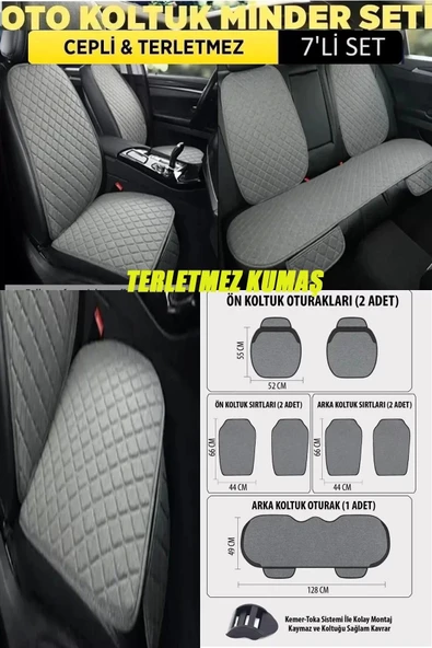 JEEP WRANGLER Terletmez Kumaş Minder Seti 7 Parça Full Takım Gri-Gri