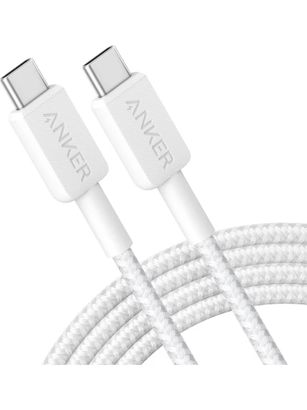 (OUTLET) Anker 322 PowerLine USB-C to USB-C Örgülü Kablo 3ft/0.9m 60W - USB-IF - Beyaz - A81F5 (Anker Türkiye Garantili)