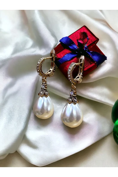 Zirkon Taşlı İnci Küpe - Resim 4