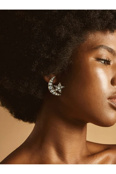 Zirkon Taşlı Ay Yıldız Küpe - Resim 3