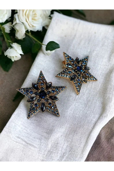 Kristal Taşlı Yıldız Küpe - 7