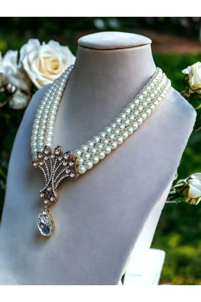 Kristal Taşlı Hayat Ağacı Figür İnci Kolye - Resim 2