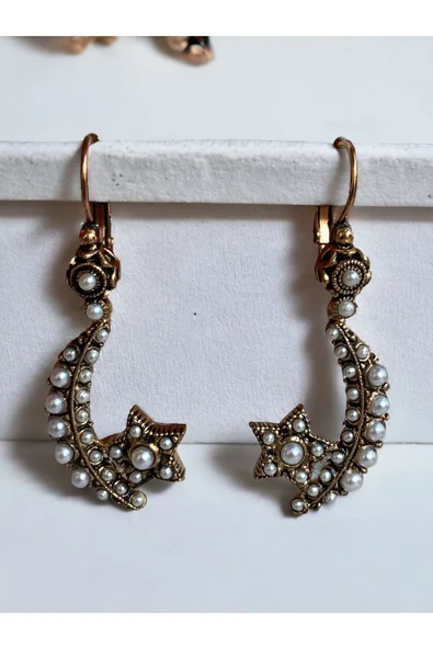 Kristal Taşlı Ayyıldız Sallantılı Küpe - 5