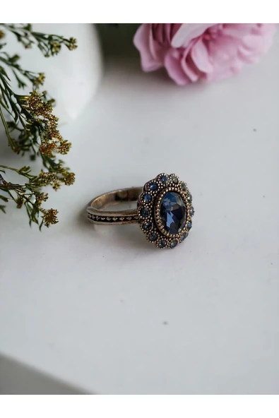 Kristal Taşlı Oval Yüzük - 5