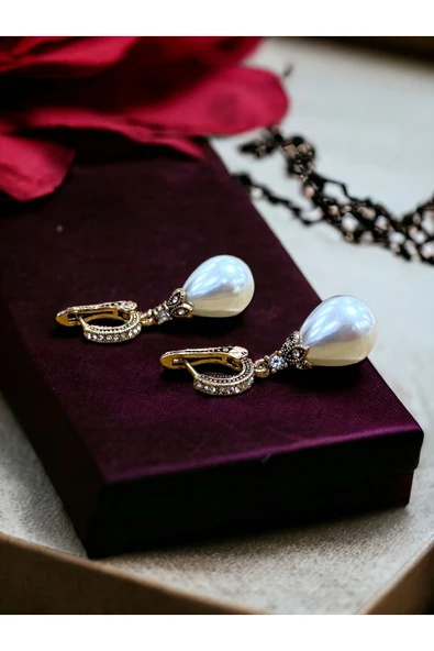 Zirkon Taşlı İnci Küpe - Resim 3