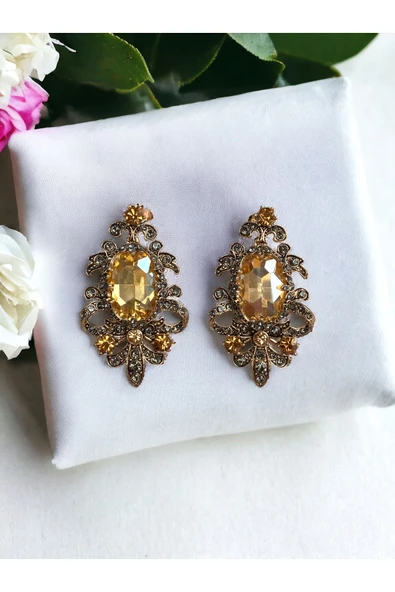 Kristal Taşlı Elmas Montür Küpe - Resim 4