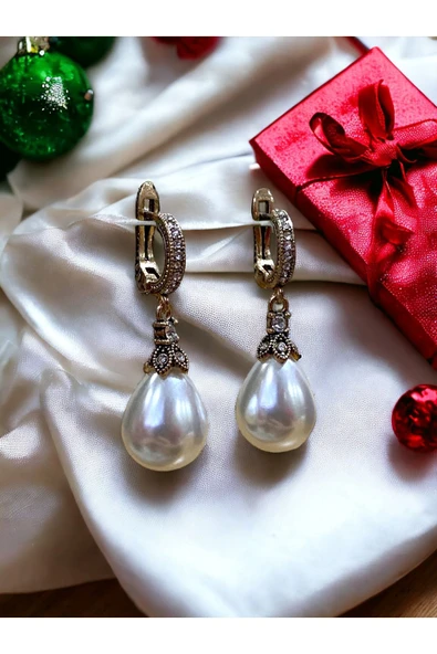 Zirkon Taşlı İnci Küpe - Resim 2